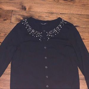 Black cardigan with pearl neckline